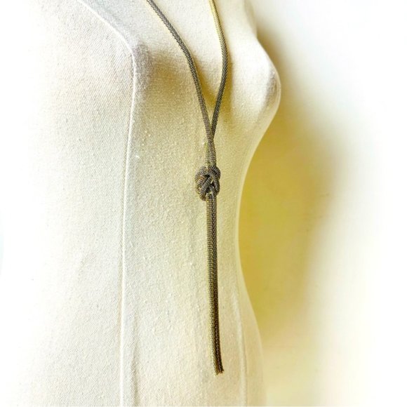 Vintage Mesh Knot Pendant Long Statement Necklace - Picture 6 of 9